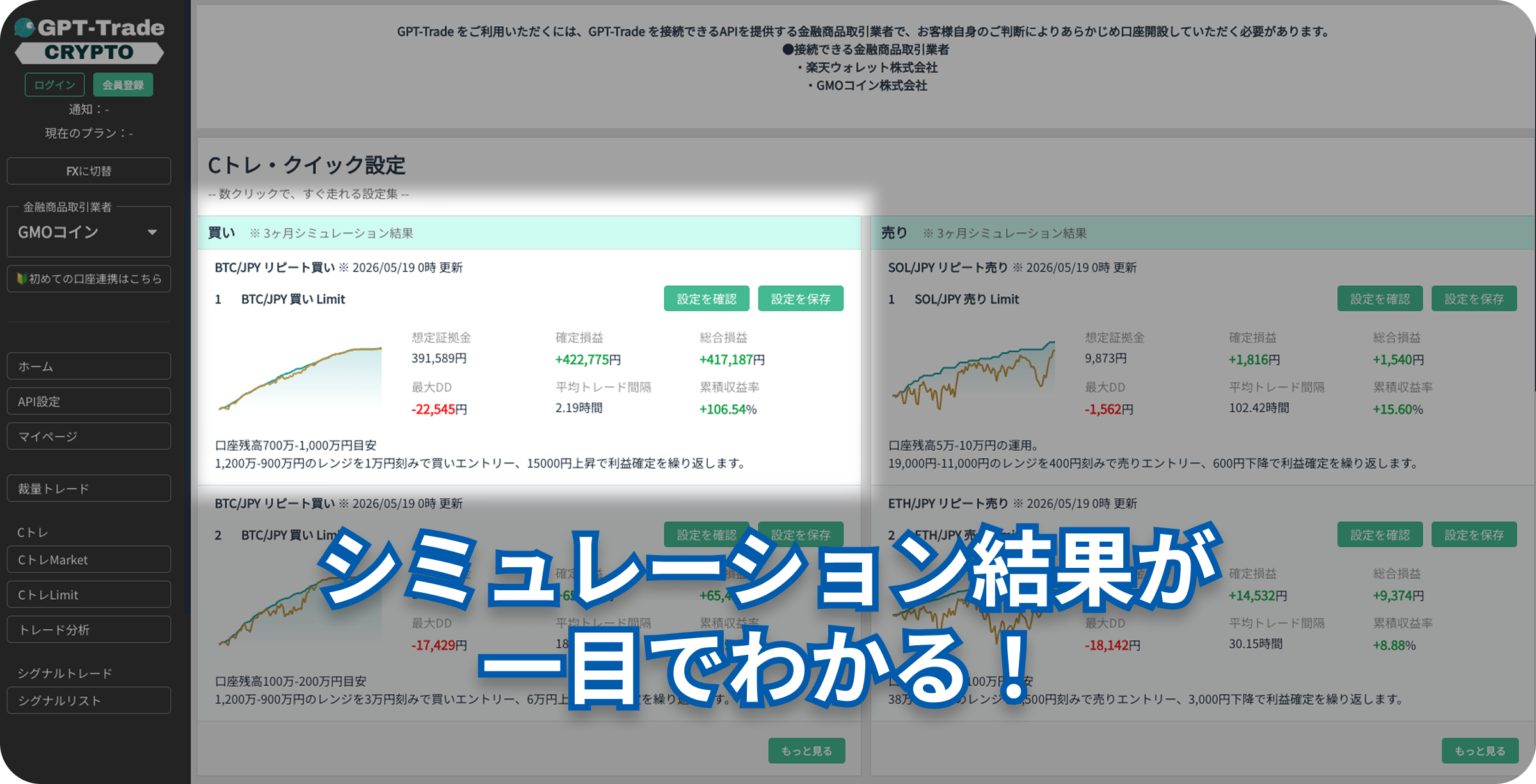 シミュレーション結果を見て、トレードがスタートできる